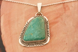Genuine Pilot Mountian Turquoise Sterling Silver Navajo Pendant